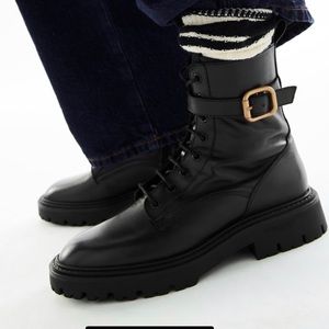 ZARA Laced Leather Ankle Boots with Buckle (size8/38)